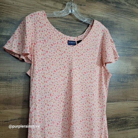 Vtg Liz Claiborne Sport Ditzy Floral Maxi Dress 16 Flutter Sleeve Ethereal - Picture 4 of 11